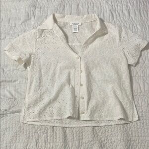 White Eyelet Button-Up Shirt